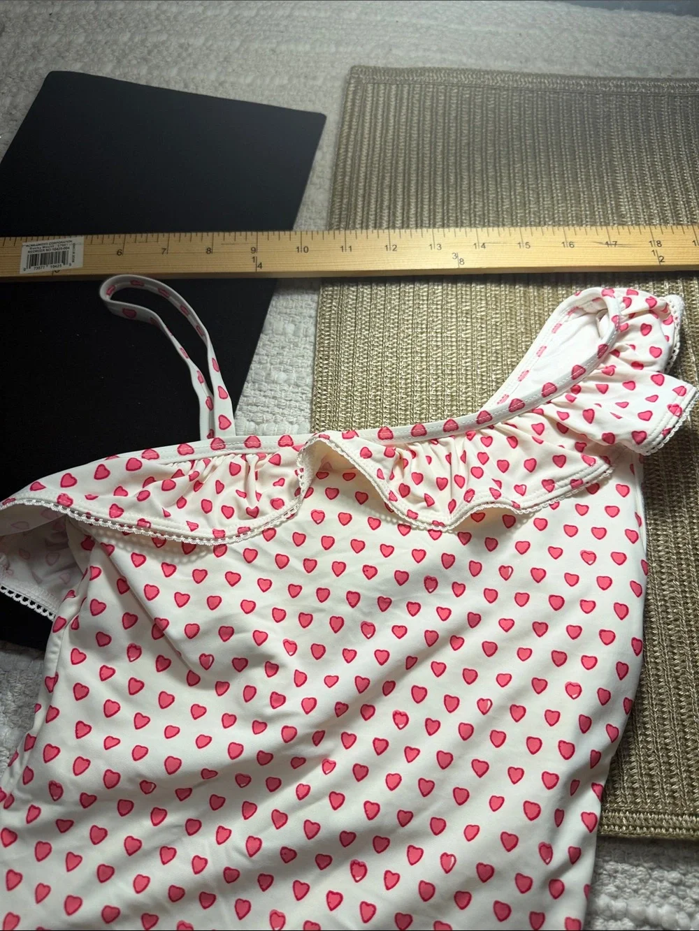 Roller Rabbit Girls Heart Print Ruffle One Piece Swimsuit White Pink Size 10